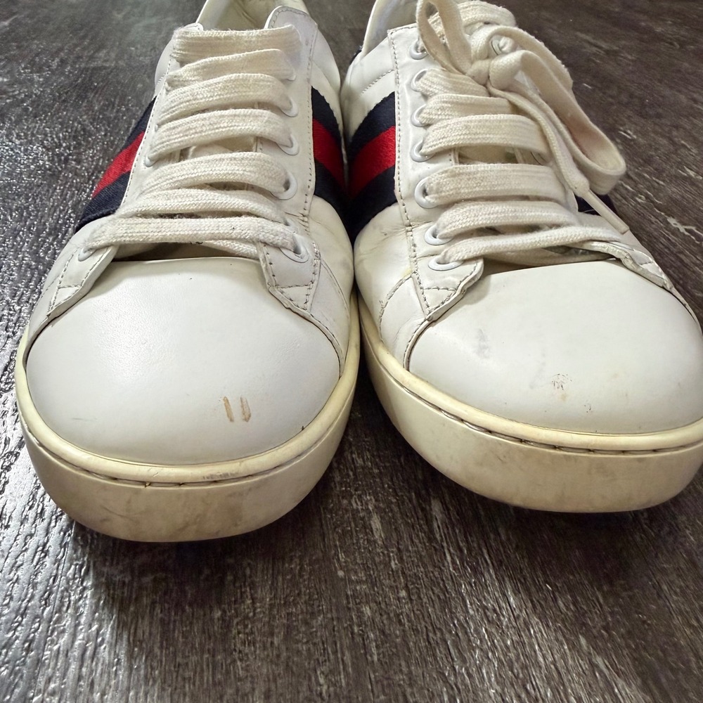 Gucci Ace Sneakers Mens White Navy Red Web Stripe 8 Leather Low Top Trainers - Picture 3 of 10